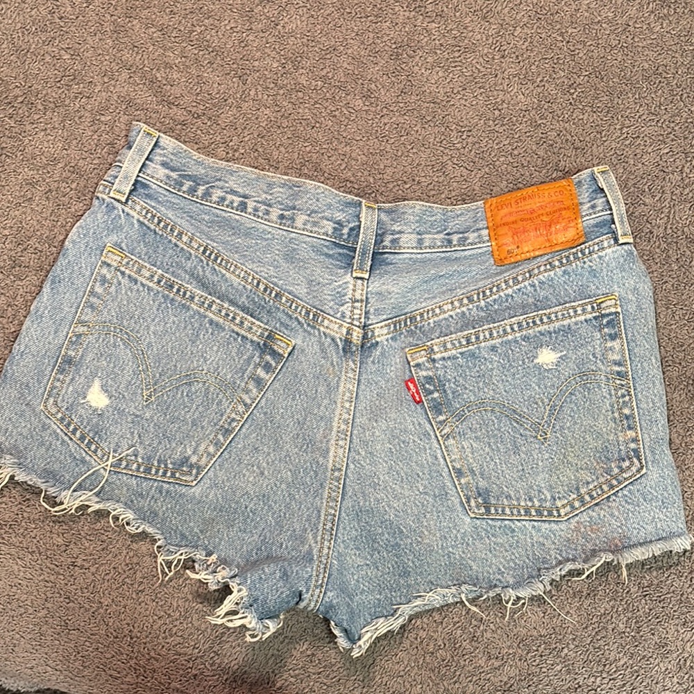 Distressed Denim Shorts - Light Blue